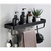 AJINGELA Scaffale sospeso da parete, in metallo, nero, per bagno, mensola da parete, salvaspazio, antiruggine, extra resistente, con 8 ganci e barra (50 cm)