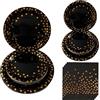 Hpnparty Happy Birthday, set di stoviglie per feste, colore nero, oro, per 25 ospiti, piatti di carta in 100% carta