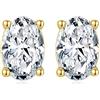 Bellitia Jewelry Orecchini a Bottone Donna Argento Placcato Oro Giallo con Zirconia Cubica, Piercing Orecchini a Lobo con Pietra a Taglio Ovale, Orecchini Solitario Regali Gioielli Ragazze