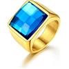 U7 Anello Uomo con Pietra Nera Onice Quadrata da 13mm Acciaio Inossidabile Anello con Pietra in Cristallo Creato Anello Uomo Oro 14,5 Regalo per Uomo e Ragazzo