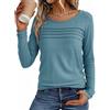Cicy Bell Camicetta da donna a maniche lunghe, girocollo, con polsini a costine, con pieghe, a maniche a sbuffo, maglione, tinta unita, vestibilità morbida, top, Blu, M