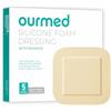 Ourmed Medicazione in schiuma di silicone con adesivo sul bordo, altamente assorbente, impermeabile, per la cura delle ferite, ulcera diabetica del piede, ulcera alle gambe, 10,2 x 10,2 cm, confezione