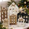 Capgoost 6 Pezzi Casette Natalizie, Decorazioni Tavola Natale, Decorazioni Natalizie per la Casa, Legno Ccasetta Natalizia con LED Catena Luminosa, Decorazione natalizie per Interni Villaggio Natalizio