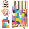 Shenkon Tech Tetris Gioco per Bambini con Borsa,Puzzle di Legno Tetris Giocattolo Montessori,Cervello Giocattoli, Intelligenza Jigsaw Rompicapo, Regali Educativi per Bambini