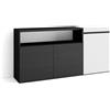 Skraut Home | Credenza, Mobile, Cucina | Madia, mobile ingresso | 150x75x35cm | 3 Porte | grande stoccaggio | Stile moderno | Bianco e nero
