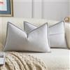 Madizz 2 Pezzi Copri Cuscini in Chenille con Bordo Decorativo Neutri Morbido Copricuscini Fodere per Cuscino Lusso Stile Arredi per Divano e Letto Grigio chiaro 30x50 cm