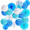 Jonami 20 Pompom Blu Decorazioni Battesimo Bimbo Pom Pom Decorativi Blu e Bianchi, Pompon Carta Velina e Ventagli di Carta. Ghirlande per Compleanno, Festa Nascita e Baby Shower -20 Pz-