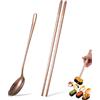 HERCHR Set Di Cucchiai E Bacchette in Acciaio Inox Lucido, Bacchette E Cucchiai Coreani in Metallo Riutilizzabile Con Manico Lungo E Manico Piattoper Festa Barbecue Viaggi