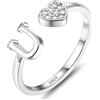 JeweBella Anelli Donna Argento 925 con Iniziale A-Z Anello Cuore Regolabili Anello di Promessa Anello Fidanzamento FEDI Nuziali Anelli Mignolo Anelli Pollice Donna Ragazza Gioielli con Scatola Regalo