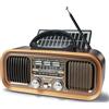 Fantocemea Radio Portatile Vintage FM/AM(MW)/SW, Radiolina Portatile con Bluetooth,Radio Portatile Ricaricabile da 1200 mAh o Pannello Solare più Grande,Supporta TF Card/USB MP3 Player