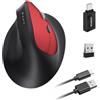 Wowssyo Mouse wireless ergonomico 3 modalità [Bluetooth 5.2, 2.4G, cablato] Wireless verticale, mouse bluetooth senza fili 1200/1600/2400/3200/6400/9600 DPI, ricaricabile, 6 tasti, PC/Mac rosso