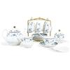 fanquare Set da Tè in Porcellana per Donna, Servizio da Caffè con Motivo Floreale Blu, Servizio da Tè Vintage con Tazze e Piattini per 6 Persone