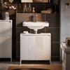 SoBuy BZR157-W Lavabo Sotto armadio Mobili da bagno Bianco con ripiani regolabili Resistente all'umidità per piccoli bagni 60x61x30
