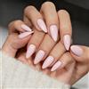 KQueenest Soft Gel Press on Nails Almond - Sheer unghie rosa pastello da incollare a mandorle medie, tinta unita, rosa antico, unghie finte, lucide, naturali, set da 24 pezzi