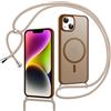 Doxxvai Cover con Cordino per iPhone 15, Custodia Magnetica per MagSafe, Antiurto & Protezione Fotocamera, Retro Opaco Semi-Trasparente, Tracolla Regolabile e Rimovibile, Marrone