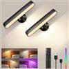 Liuyife Lampada Da Parete a LED Alimentata a Batteria, Applique per Camera Da Letto, Dimmerabile, Telecomando + Comando Touch, 3 Temperature Di Colore, 15 Modalità RGB, Rotazione a 360°, 2 Pezzi