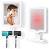 TAVADA Specchio da doccia riscaldato,Specchio da doccia antiappannante,3 Temperature Colore Regolabil,LED Ricaricabile con Vano Portaoggetti & Portarasoio,Montaggio a Parete (Senza Fori) 18x23 cm