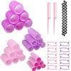 Fousenuk 47 pezzi Bigodini per Capelli Lunghi e Corti, Senza Calore, Autoadesivi Rulli con Clip Becco d'Anatra, Pettini Coda, Hair Rollers per Salone Parrucchiere (45mm, 36mm, 25mm, 18mm)