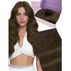 Fshine Extension Capelli Veri Clip 120 g 60 cm 7 pcs Extension Clip Capelli Veri Umani Lisci Castano Medio Double Weft Extensions Capelli Remy Clips Brasiliani Estensione Clips 4