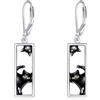 POPLYKE Orecchini a forma di gatto nero in argento Sterling con gatto nero appeso orecchini LeverBack gioielli regali di Natale per le donne, Argento sterling, Nessuna informazione