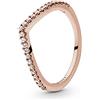 PANDORA Anello Wishbone placcato in oro rosa 14 carati brillante con zirconi cubici trasparenti, 60
