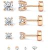 SLLAISS 3 Paia Orecchini Uomo Moissanite Argento 925 Punto Luce Set 3/4/5mm Taglio Brillante Diamante Ipoallergenici Orecchino Simulato per Donna Regalo Compleanno Argentato, Oro Rosa