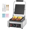VEVOR Piastra Elettrica per Panini Professionale, 1800 W, in Acciaio Inox con Maniglia e Controllo della Temperatura, Piastra Smaltata Scanalata Piatta da 22 x 23 cm, per Bistecche, Pancetta