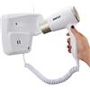 Bakaji Asciugacapelli da Parete Muro Phon Asciuga Capelli Bagno Potenza 1300W Temperatura Regolabile Ingresso USB Ricarica Smartphone 22x18x6cm Colore Bianco Platino per Casa Hotel