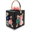 Milisente Evening Clutch Bag for Women Floral Square Box Evening Bags Crossbody Shoulder handBags Flower Wedding Clutch Purse (Black)