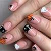 Ztcily 24 unghie finte Halloween, design fantasma spaventoso e zucca, kit unghie finte rosa corte quadrate French Manicure per donna bambino