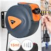 BAKAJI Avvolgicavo Elettrico con Cavo 15mt Prolunga Shucko Avvolgitubo Fissaggio Muro