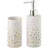 BAKAJI Set Accessori Bagno 2Pz Ceramica Dispenser Sapone Porta bicchieri Stelle Beige
