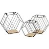 Shally Dogan Set 3 Mensole Esagonale da Parete Design Industrial Scaffale Nero Legno Naturale