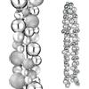 BAKAJI Ghirlanda Natalizia 142 Palline Natale 180cm Festone con LED Natalizio Argento