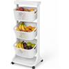 BAKAJI Carrello da Cucina Bianco Portafrutta con Cestelli Basculanti in Polipropilene