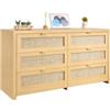 VEVOR Credenza con Armadio Rattan Intrecciato da 144,5 x 45 x 79,5 cm, Carico di 91 kg con 6 Cassetti e Maniglie in Metallo, Mobiletto Moderno in Rattan per Camera da Letto, Soggiorno, Corridoio