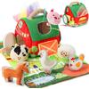 URMYWO Giochi Bambini 1 Anno, Fattoria Animali Montessori con 6 Peluche, Specchio Sicuro e Foulard di Seta per Sviluppo Sensoriale e Motricità Fine, Regalo per Bambino e Bambina 6-12 Mesi