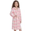 JiAmy Accappatoio per bambini con cappuccio, a quadri, in morbido pile di flanella, accappatoio per ragazzi e ragazze, 4-14 anni, Grigio, 7-9 Years