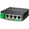 LINOVISION Il mini switch PoE solare a 4 porte funziona direttamente con batterie DC12V o DC24V e fornisce 2 porte PoE+, 1 porta PoE+ alta per telecamere PTZ di grandi dimensioni e 1 porta PoE passiva
