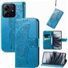 JIUNINE Custodia Protettiva per Redmi Note 14 5G / Poco M7 Pro 5G, Cover Libro PU Pelle Antiurto Portafoglio con Design Farfalle 3D, Slot per Carte, Chiusura Magnetica, Blu