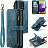 UEEBAI Custodia a portafoglio per Samsung Galaxy A52 5G/4G A52S 5G, Custodia in PU Fatta a Mano Slot per Carta di Credito Chiusura Tasca Cerniera Cavalletto - Blu