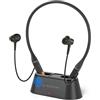 Avantree Loop - Auracast & Bluetooth Auricolari con Base di Ricarica Drop-In, Audio a Bassa Latenza, 3 Modalità EQ con Voice Clear, Cuffie In-Ear con Archetto da Collo Comode per TV, PC