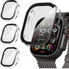 Suoman Diruite Suoman 3 Pezzi Custodia per Apple Watch Ultra 3/2/1 49mm Vetro Temperato Pellicola Protettiva,PC Rigido Case Protettiva Ultrasottil Cover,Trasparente&Trasparente&Trasparente,49mm