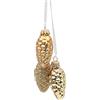 Dekohelden24 Lauschaer - Decorazioni per albero di Natale, set da 2 pezzi, con 3 mini pigne dorate con fascia in tessuto, lucide, opache, glitterate, 6 cm
