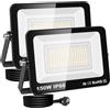 RIGIDON Faretto LED da Esterno con Spina, 2x 150W 15000LM Fari di Sicurezza, Proiettore Led, Faretti lampada Per Giardino Cortile Garage Parete Officina Patio, IP66 Impermeabile 3000K Bianco Caldo