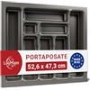 LouMaxx Portaposate per cassetti larghi cm, portaposate cm, prodotto in Germania, grigio con scomparti e angoli stabili, infrangibile e durevole (grigio basalto, 47,3 x 52,6 cm - 8 scomparti)