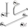 MINGCHI Set Premium 4 Pezzi Accessori Bagno Acciaio Inox 304 - Portasciugamani, Portarotolo, Anello & Doppio Gancio (Montaggio a Parete con Fori, Portata 15kg) - Cromo Specchio per Casa & Albergo