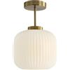 KCO Illuminazione a coste in vetro di latte a filo Luce da soffitto oro e bianco Plafoniere in ottone Apparecchi di illuminazione da cucina Piccolo globo Semi Flush Mount Plafoniera per Corridoio