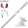 TALITARE Kit Asta Bandiera di Alluminio Argento 150cm con Staffa in Acciaio Inossidabile, Set Pennone con Anello Rotanti per Montaggio a Parete Regolabile/Base Bianco