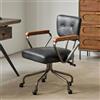 PELLEBAR Sedia da Ufficio per Home Office in Pelle Vera Stile Mid-Century, Sedia Girevole con Schienale Reclinabile, Design Vintage Industriale, Nera